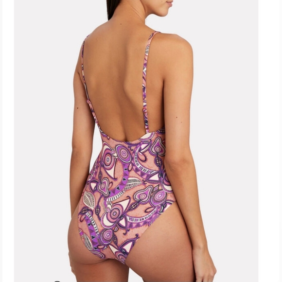 NWT A.L.C. Cleo print one-piece swimsuit Size M Color Beige/Red - Picture 3 of 10